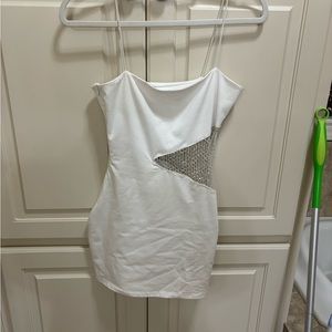 white mesh cut out mini dress - SUPERDOWN